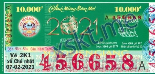 Mẫu vé sô xổ số Kiên Giang ngày 7/2/2021