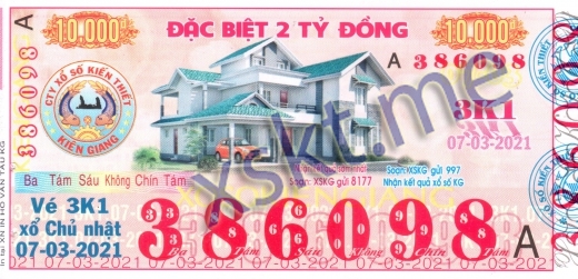 Mẫu vé sô xổ số Kiên Giang ngày 7/3/2021