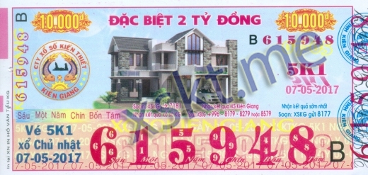 Mẫu vé sô xổ số Kiên Giang ngày 7/5/2017