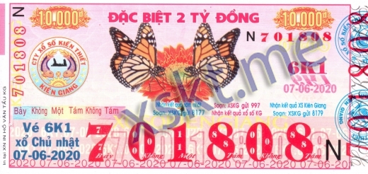 Mẫu vé sô xổ số Kiên Giang ngày 7/6/2020