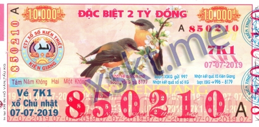 Mẫu vé sô xổ số Kiên Giang ngày 7/7/2019