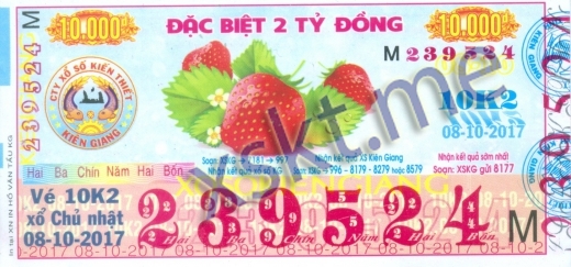 Mẫu vé sô xổ số Kiên Giang ngày 8/10/2017