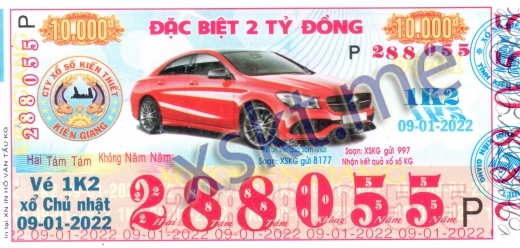 Mẫu vé sô xổ số Kiên Giang ngày 9/1/2022