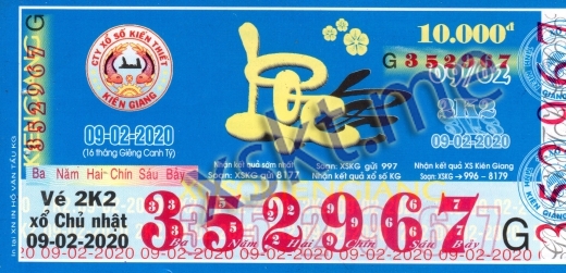Mẫu vé sô xổ số Kiên Giang ngày 9/2/2020