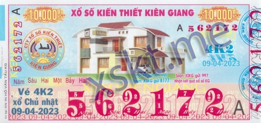 Mẫu vé sô xổ số Kiên Giang ngày 9/4/2023