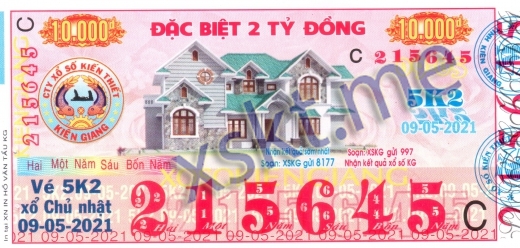 Mẫu vé sô xổ số Kiên Giang ngày 9/5/2021