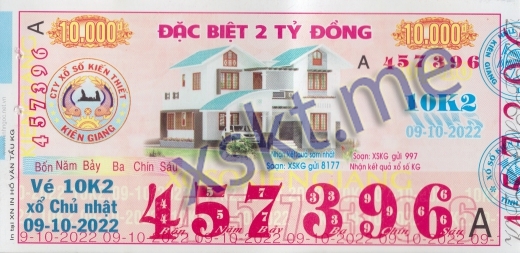 Mẫu vé sô xổ số Kiên Giang ngày 9/10/2022