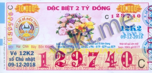 Mẫu vé sô xổ số Kiên Giang ngày 9/12/2018