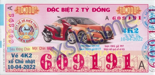Mẫu vé sô xổ số Kiên Giang ngày 10/4/2022