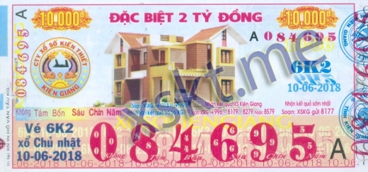 Mẫu vé sô xổ số Kiên Giang ngày 10/6/2018