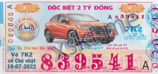 Mẫu vé sô xổ số Kiên Giang ngày 10/7/2022
