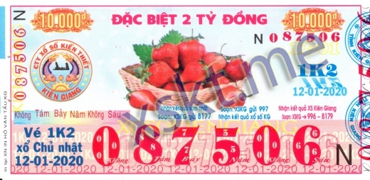 Mẫu vé sô xổ số Kiên Giang ngày 12/1/2020