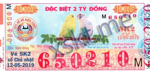 Mẫu vé sô xổ số Kiên Giang ngày 12/5/2019