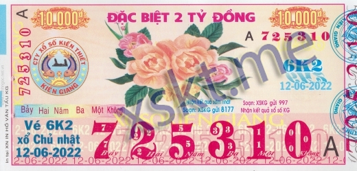 Mẫu vé sô xổ số Kiên Giang ngày 12/6/2022