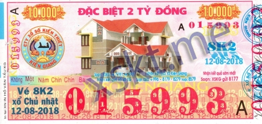 Mẫu vé sô xổ số Kiên Giang ngày 12/8/2018