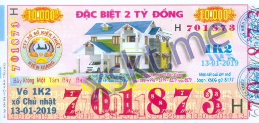 Mẫu vé sô xổ số Kiên Giang ngày 13/1/2019