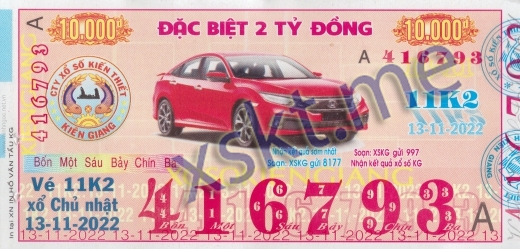 Mẫu vé sô xổ số Kiên Giang ngày 13/11/2022