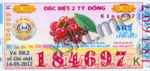 Mẫu vé sô xổ số Kiên Giang ngày 14/5/2017