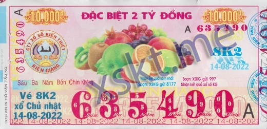 Mẫu vé sô xổ số Kiên Giang ngày 14/8/2022