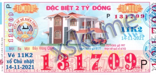 Mẫu vé sô xổ số Kiên Giang ngày 14/11/2021