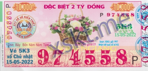 Mẫu vé sô xổ số Kiên Giang ngày 15/5/2022