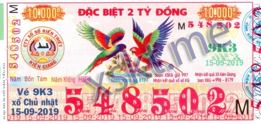 Mẫu vé sô xổ số Kiên Giang ngày 15/9/2019