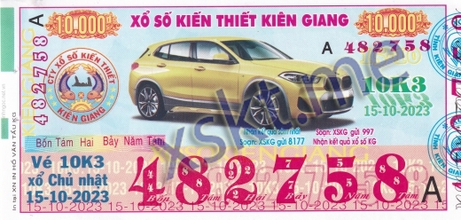 Mẫu vé sô xổ số Kiên Giang ngày 15/10/2023