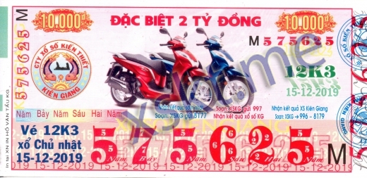 Mẫu vé sô xổ số Kiên Giang ngày 15/12/2019
