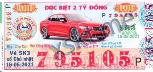 Mẫu vé sô xổ số Kiên Giang ngày 16/5/2021
