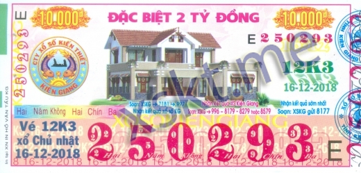 Mẫu vé sô xổ số Kiên Giang ngày 16/12/2018