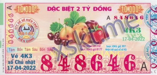 Mẫu vé sô xổ số Kiên Giang ngày 17/4/2022