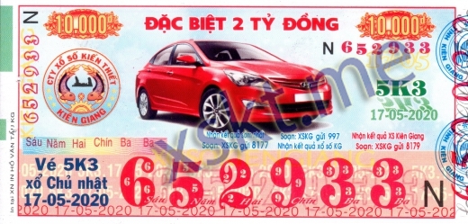 Mẫu vé sô xổ số Kiên Giang ngày 17/5/2020
