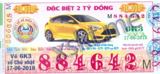Mẫu vé sô xổ số Kiên Giang ngày 17/6/2018