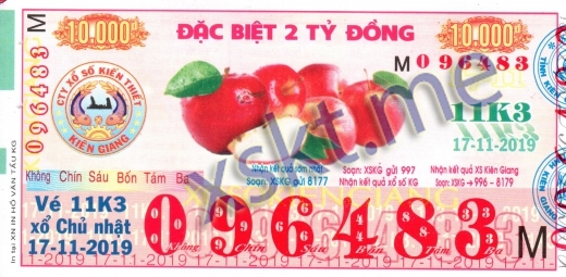 Mẫu vé sô xổ số Kiên Giang ngày 17/11/2019