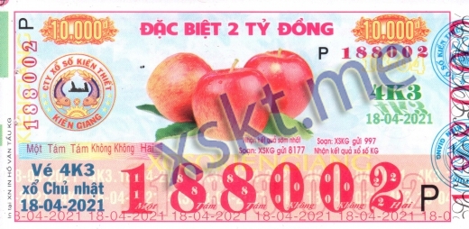 Mẫu vé sô xổ số Kiên Giang ngày 18/4/2021