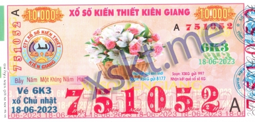 Mẫu vé sô xổ số Kiên Giang ngày 18/6/2023
