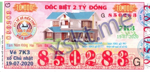 Mẫu vé sô xổ số Kiên Giang ngày 19/7/2020