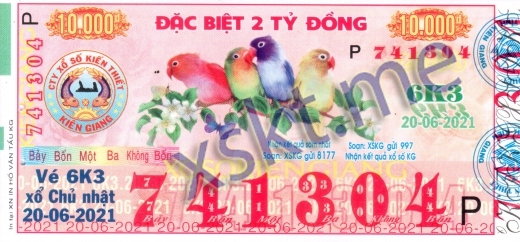 Mẫu vé sô xổ số Kiên Giang ngày 20/6/2021