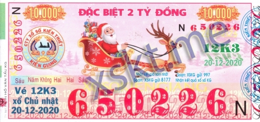 Mẫu vé sô xổ số Kiên Giang ngày 20/12/2020