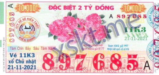 Mẫu vé sô xổ số Kiên Giang ngày 21/11/2021