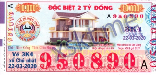 Mẫu vé sô xổ số Kiên Giang ngày 22/3/2020