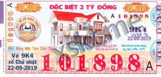 Mẫu vé sô xổ số Kiên Giang ngày 22/9/2019