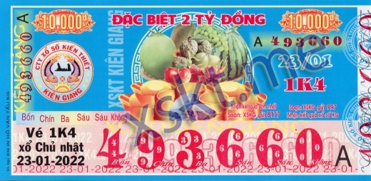 Mẫu vé sô xổ số Kiên Giang ngày 23/1/2022
