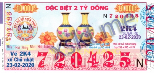 Mẫu vé sô xổ số Kiên Giang ngày 23/2/2020