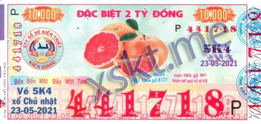 Mẫu vé sô xổ số Kiên Giang ngày 23/5/2021