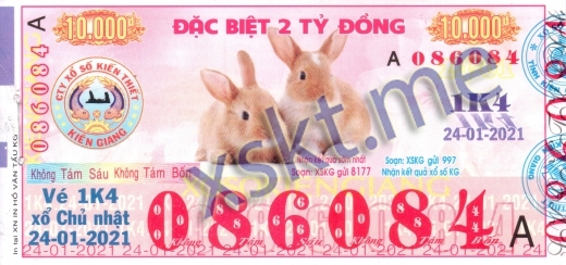 Mẫu vé sô xổ số Kiên Giang ngày 24/1/2021
