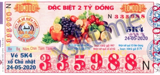 Mẫu vé sô xổ số Kiên Giang ngày 24/5/2020