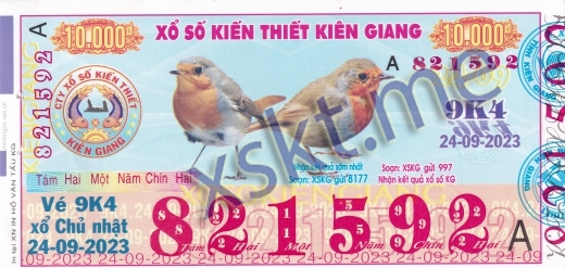 Mẫu vé sô xổ số Kiên Giang ngày 24/9/2023