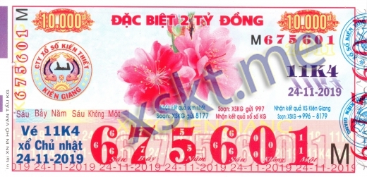 Mẫu vé sô xổ số Kiên Giang ngày 24/11/2019