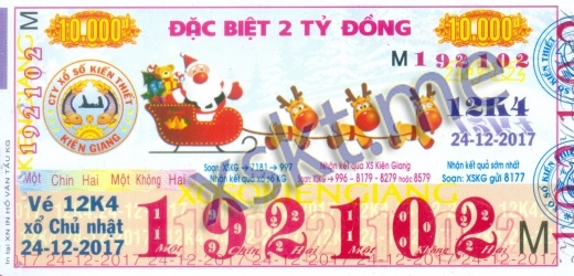 Mẫu vé sô xổ số Kiên Giang ngày 24/12/2017